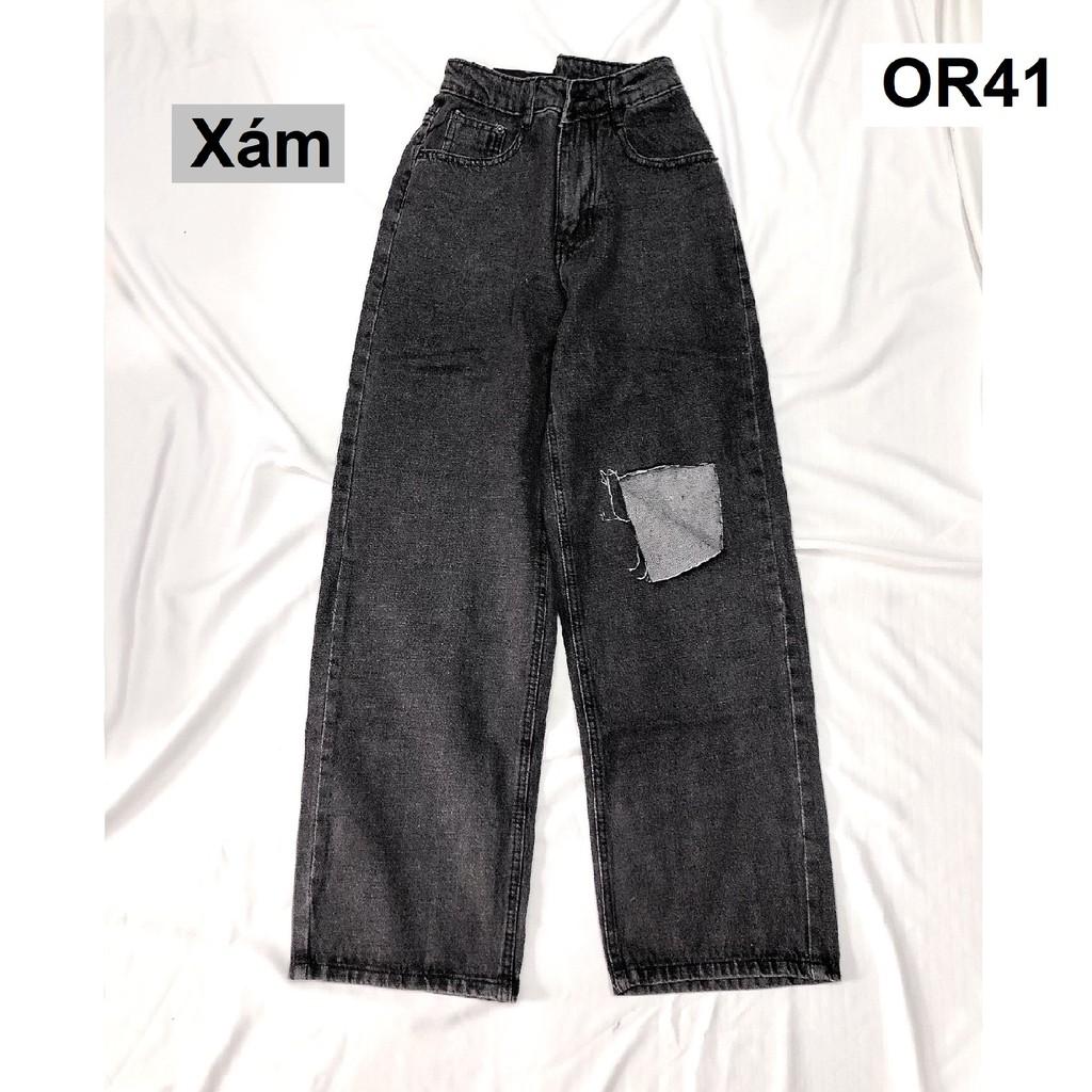 Quần jean ống rộng Simple thiêu hoa cúc - OR120