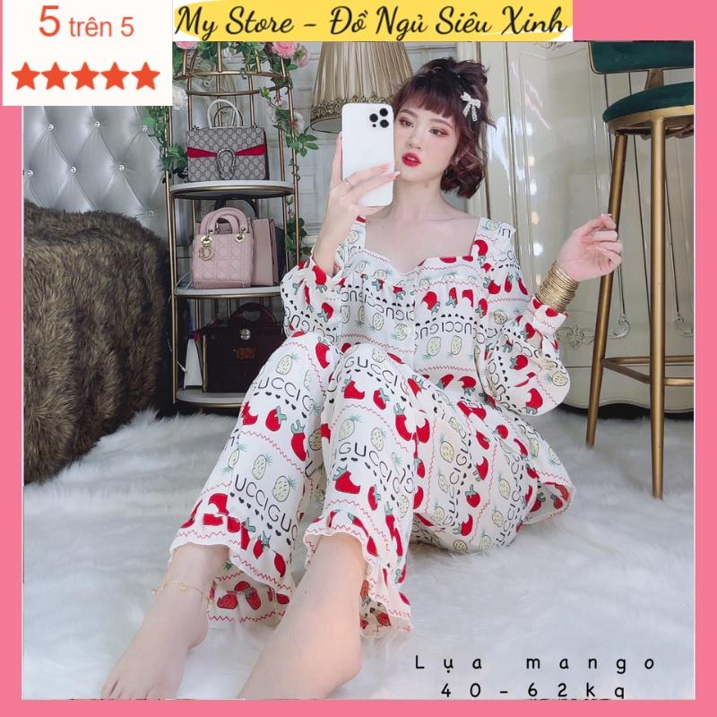 Đồ bộ nữ dài tay cổ vuông pizama lụa mango loại 1 cao cấp dễ thương giá rẻ freesize dưới 62kg MY STORE S56