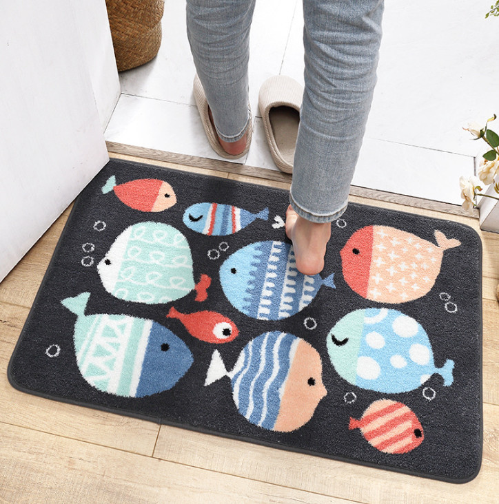 Thảm Lông chùi chân, thảm nhà tắm, thảm cửa ra vào - Họa tiết Cá