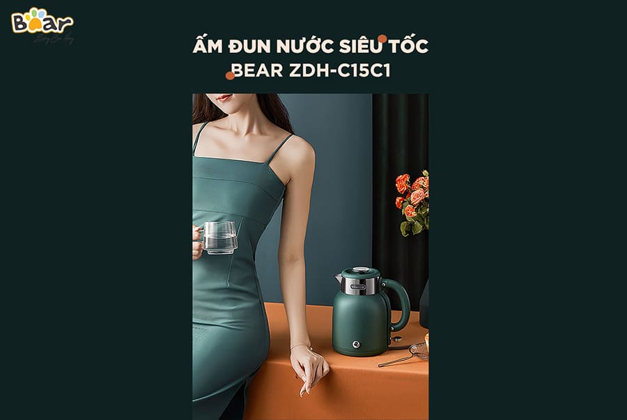 Hình ảnh Ấm Siêu Tốc, Bình Đun Siêu Tốc Phong Cách Cổ Điển Cách Nhiệt, Sang Trọng BEAR ZDH-C15C1 Dung Tích 1.5 Lít, Công Suất 1500 W - Hàng Chính Hãng