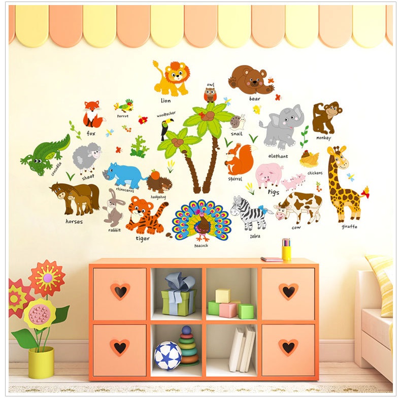 Decal trang dán tường vườn thú tiếng anh 3 AmyShop (68 x 126 cm)