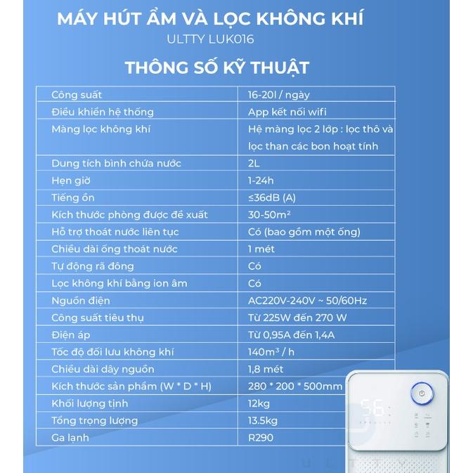 Máy Hút Ẩm Kiêm Máy Lọc Không Khí ULTTY LUK016, Dung Tích 20L, Cho Phòng 45m2, Nhập Đức, BH 24 Tháng