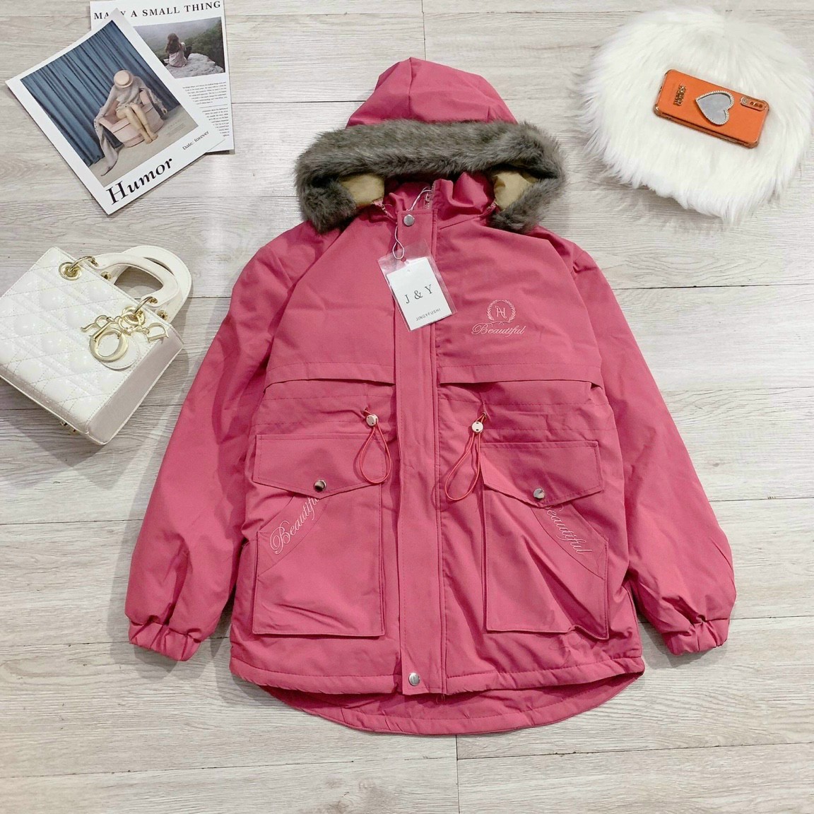 Áo phao nữ hàn quốc dáng dài , áo khoác parka nữ lót lông có dây rút eo 3 màu