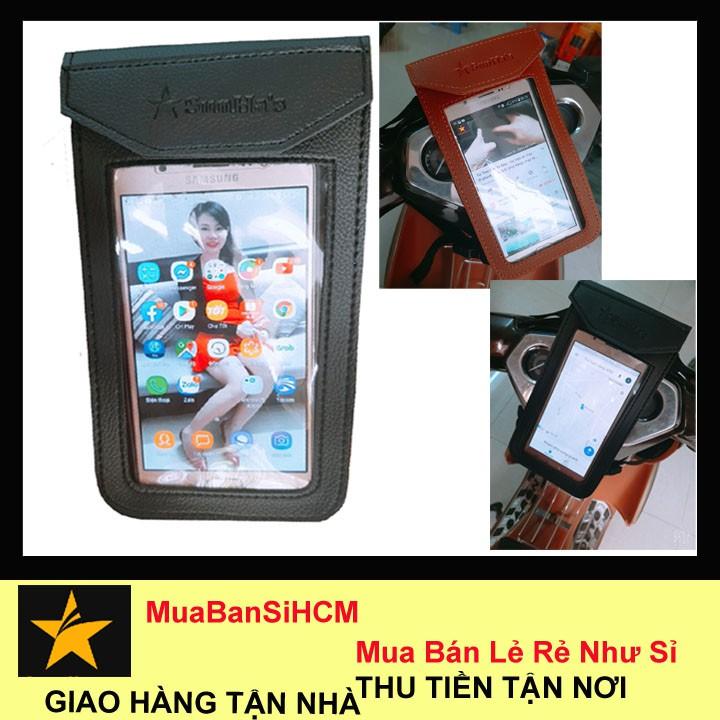 Bộ 2 túi treo đầu xe máy bằng da treo điện thoại đứng sunha MBS003 chuyên dùng cho grab,SUNHA SH 3539