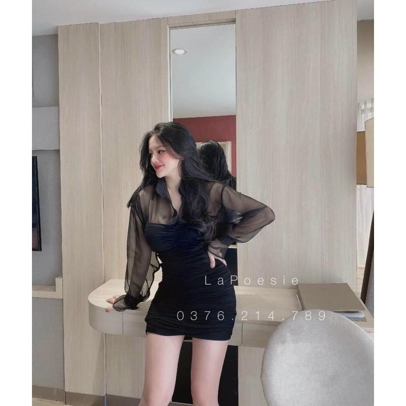 Đầm body cotton su kèm áo voan mặc được 2 kiểu cực cá tính