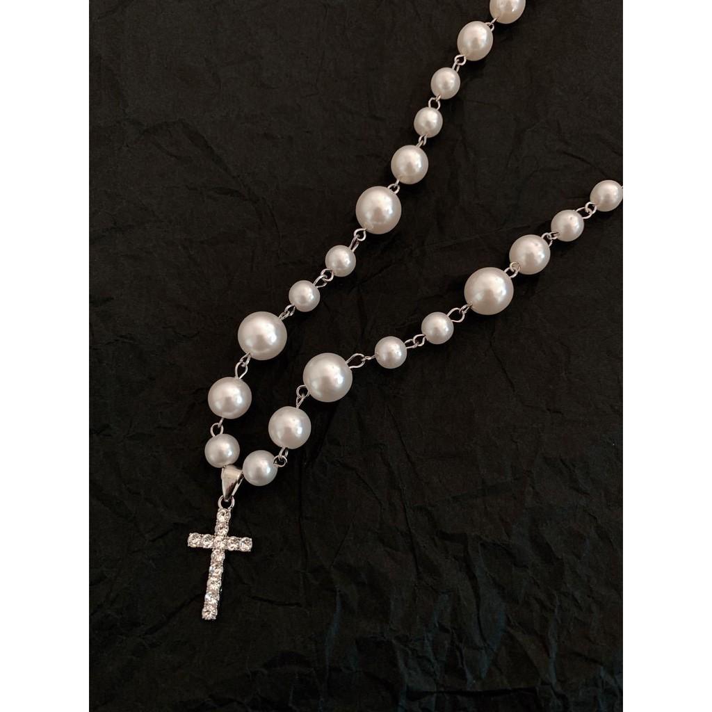 Vòng cổ choker xâu hạt hình chữ thập phong cách Hàn quốc