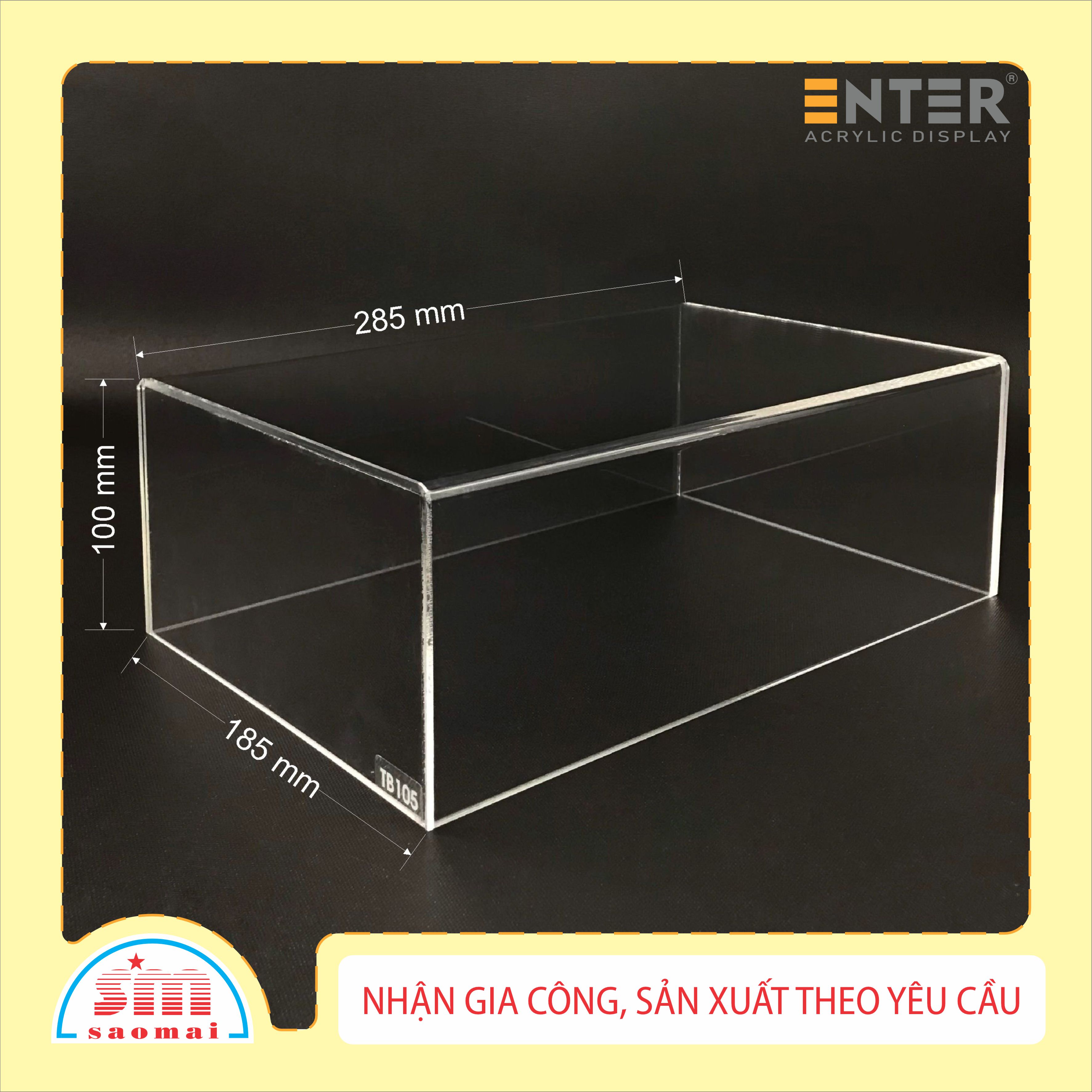 Hộp mica không nắp Enter TB105 285x185x100mm mica dày 3mm, Khay chia ngăn kéo hộc tủ, Khay nhựa đựng đồ dùng