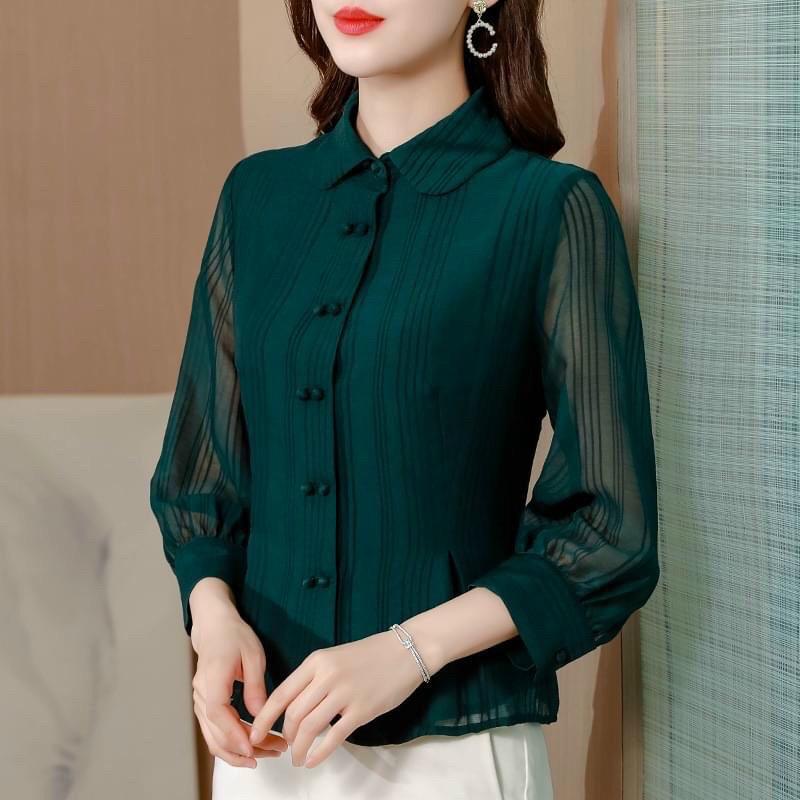 Áo sơ mi cổ sen tay voan cao cấp