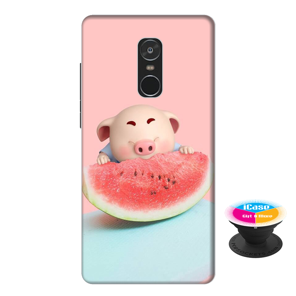 Ốp lưng nhựa dẻo dành cho Xiaomi Redmi Note 4 in hình Heo Con Ăn Dưa - Tặng Popsocket in logo iCase - Hàng Chính Hãng