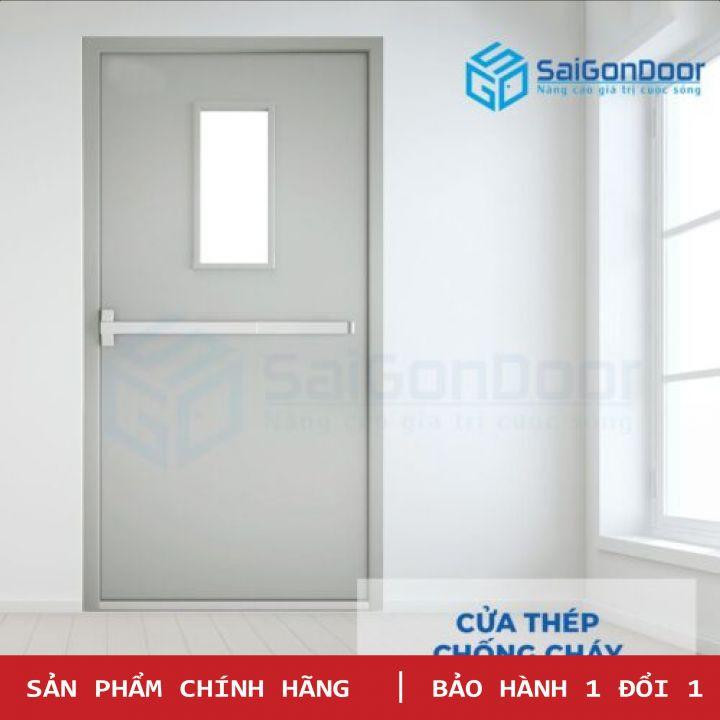 1M Cửa Thép Chống Cháy TCC Cua thep chong chay 1 canh o kinh thanh thoat hiem