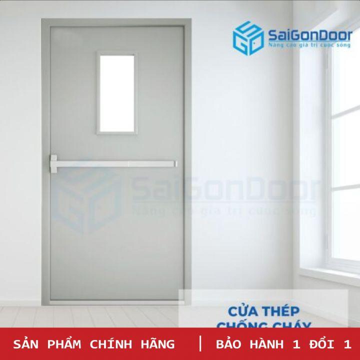 1M Cửa Thép Chống Cháy TCC Cua thep chong chay 1 canh o kinh thanh thoat hiem