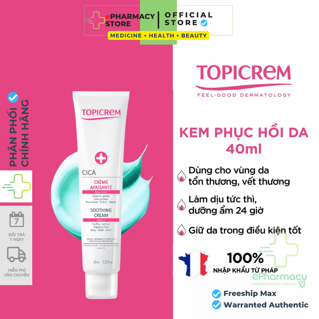 Kem dưỡng phục hồi và làm dịu da TOPICREM - TOPICREM CICA Soothing Cream [40ml]