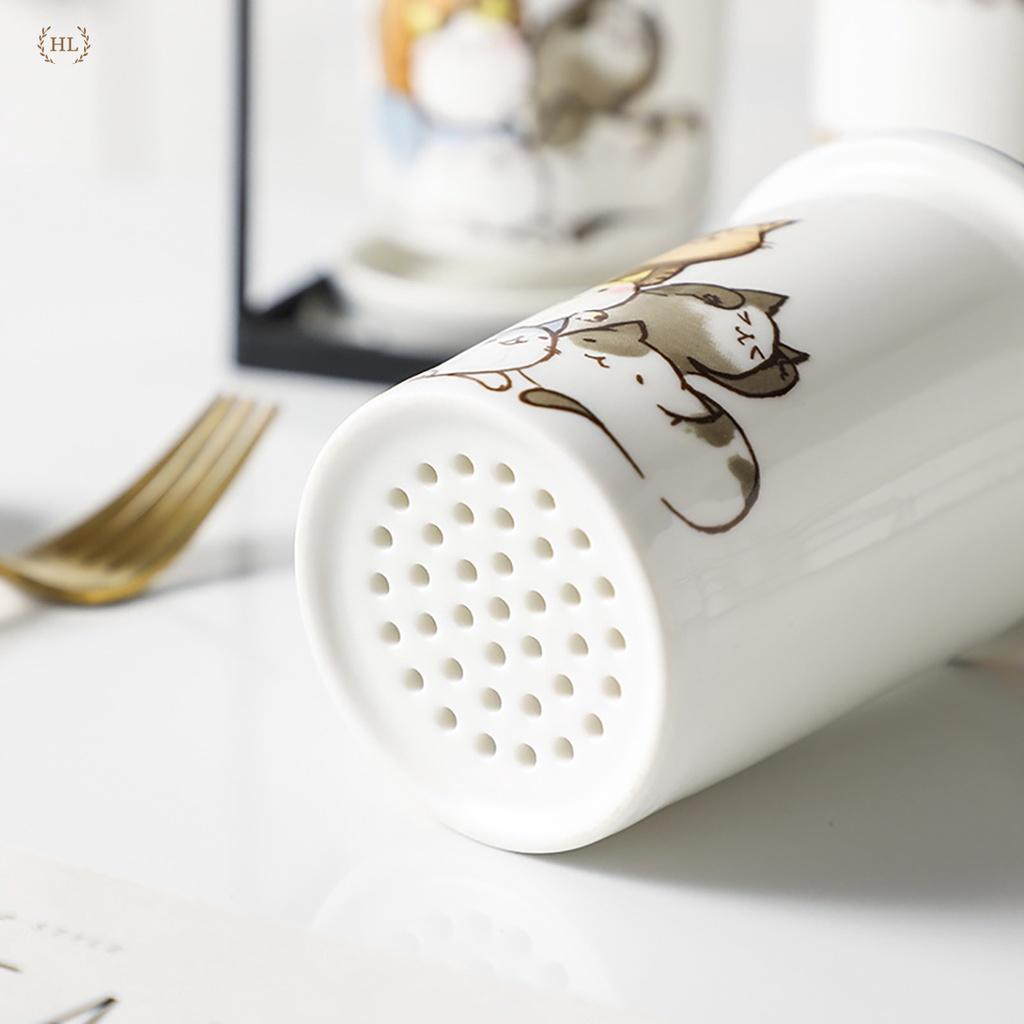 Ống cắm đũa sứ 2 cao cấp Home Cat Sweet | ỐNG ĐỰNG ĐŨA CHẤT LIỆU SỨ KHUNG KIM LOẠI HOẠT TIẾT CHÚ MÈO 2022
