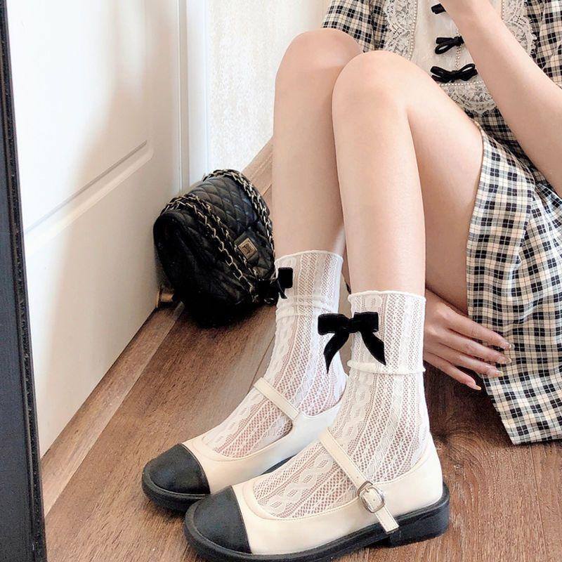 ất, vớ LƯỚI NHÚN ĐÍNH NƠ VÂN THỔ CẨM chất ren, cao cổ phong cách Lolita Nhật Bản cá tính, thoáng mát cho nữ Women
