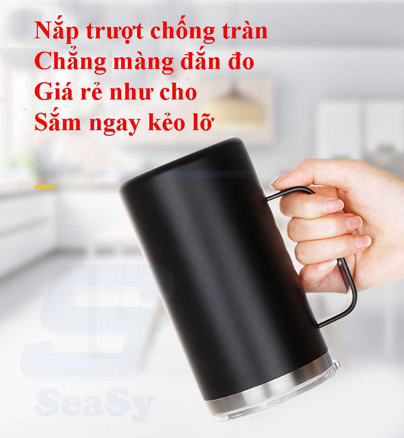 Ly Giữ Nhiệt, Cốc Giữ Nhiệt Mẫu Mới SeaSy SS42, Dung tích 600ml, Nắp Trượt Chống Tràn, Giữ Nhiệt Độ Lên Đến 12h, Vỏ Chống Trơn Trượt, Thiết Kế Nắp Đậy Thông Minh, Nắp Kín Và Dễ Dàng Đóng Mở, Tặng Kèm Ống Hút, Dụng Cụ Vệ Sinh – Hàng Chính Hãng