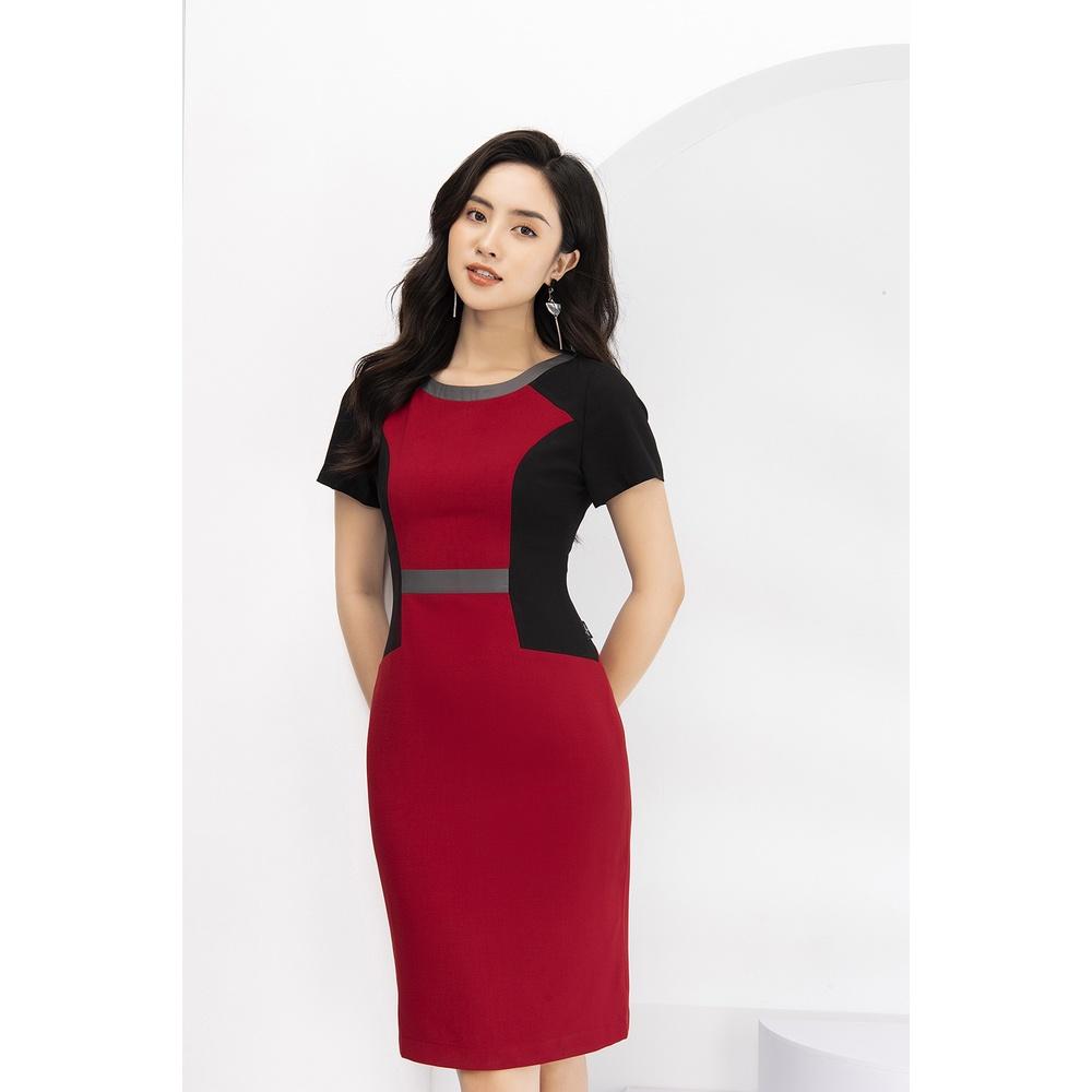 Đầm Nữ LUPERI LFV3162 Công Sở Dáng Ôm Phối Màu Tạo Điểm Nhất Eo Chất Liệu Đũi Xước Hàn Quốc Cao Cấp