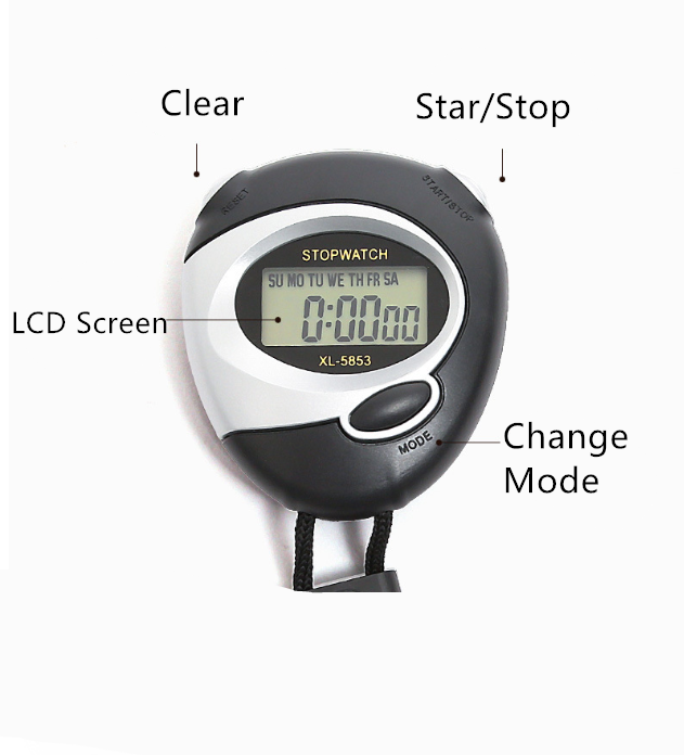Đồng hồ bấm giờ bấm giờ LCD cầm tay kỹ thuật số cổ điển cho các môn thể thao ngoài trời