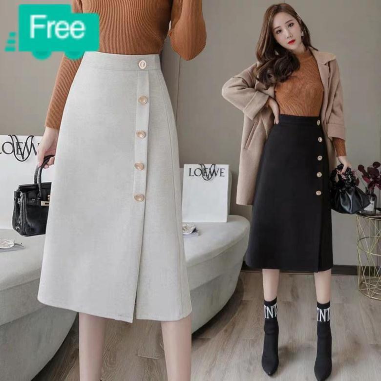Mua từ hai sp có quà nhé chân váy chữ A tuyết mưa phối cúc đáp tà lệch