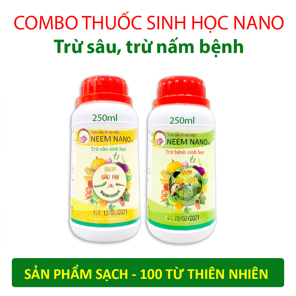 VƯỜN SINH THÁI - Combo Thuốc Trừ Sâu Sinh Học và Trị Nấm Bệnh hại cây trồng NEEM NANO - Khỏi lo sâu, nhện đỏ, rệp sáp, bọ trĩ, rỉ sắt, thán thư, phấn trắng, đốm đen - 100% từ Thiên Nhiên - Không cần cách ly