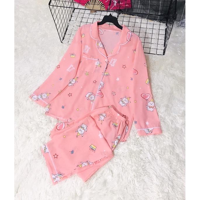 Bộ Pijama mặc nhà lụa Hàn mát mịn dưới 70kg