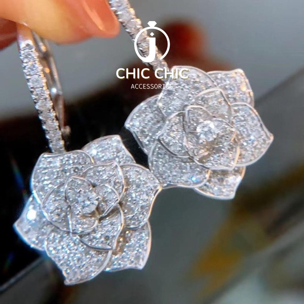 Bông tai Bạc Thời Trang Nữ Thả Hình Hoa Đính Đá Zircon Sang Trọng| Bông tai CHIC CHIC A104