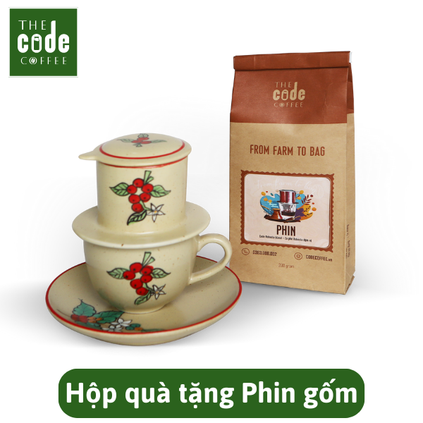 Hộp quà tặng Cà phê Phin và Phin lọc gốm Việt Nam cao cấp - Dạng hạt hoặc bột - Gói 200g - Phin Gift Box