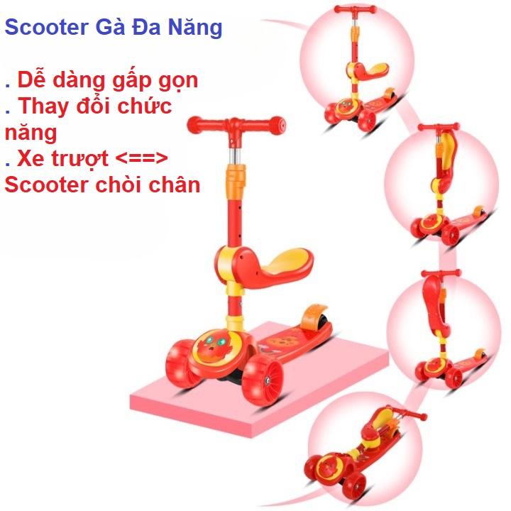 Xe trượt scooter cho bé Scooter Gà 2 in 1 có nhạc bánh xe phát sáng - xe scooter có ghế ngồi kết hợp chòi chân đa năng