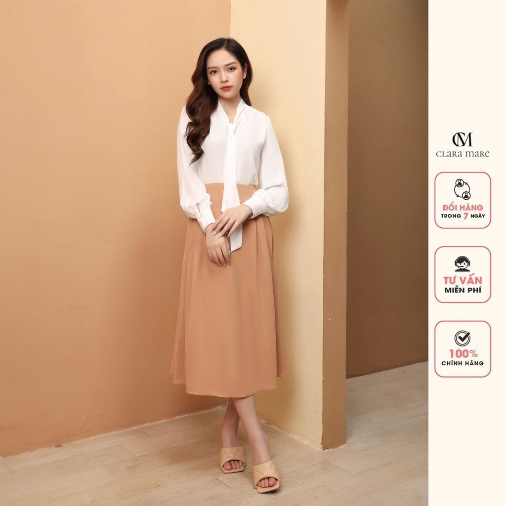 Áo Sơ mi dài tay cổ buộc nơ CLARA MARE 75% Polyester 25% viscose chất liệu vải : Cát Hàn BLS3012