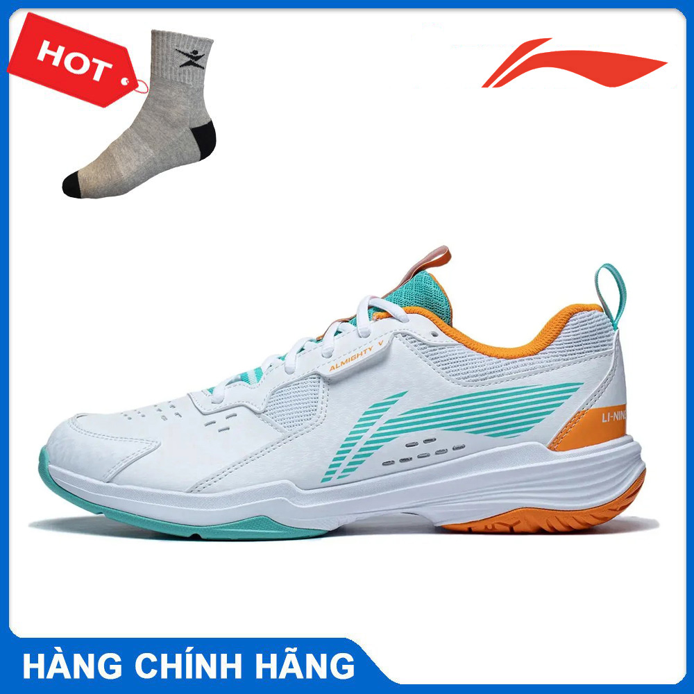 Giày cầu lông Lining nữ AYTT001-2 chính hãng mẫu mới màu trắng xanh đế kếp chống lật cổ chân-tặng tất thể thao bendu