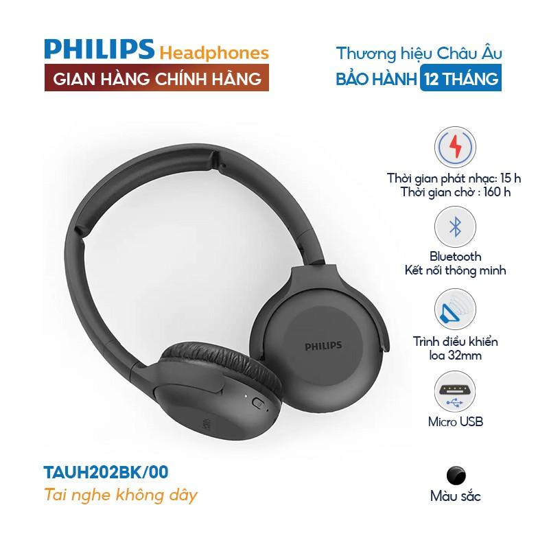 Tai nghe Philips Bluetooth Có Bass TAUH202BK/00, Màu đen - Hàng nhập khẩu