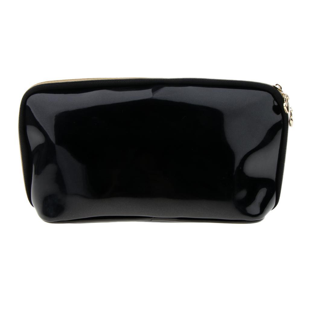 PVC Traveling Makeup Organizer Bag Portable Toiletry Zipper Pouch Black