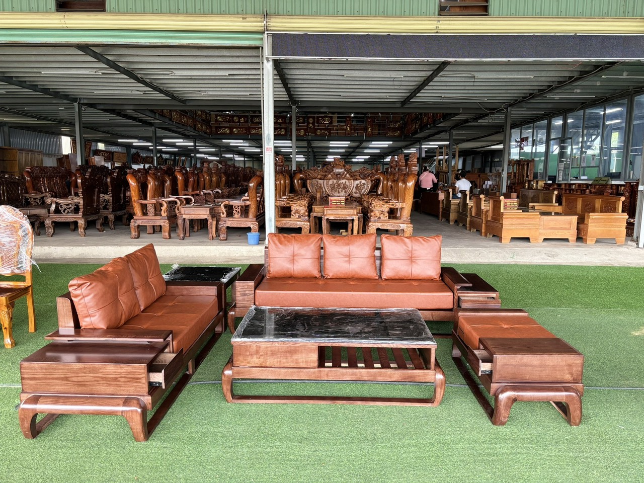 Bộ sofa phòng khách gỗ sồi JNTV24 Tundo 2 văng kèm nệm sang trọng, hiện đại