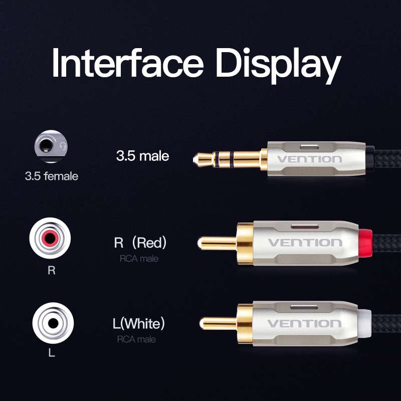 Cáp chuyển Audio 3.5mm male ra 2 đầu RCA Male dây dù Vention BCIBG / BCNBG - Hàng chính hãng