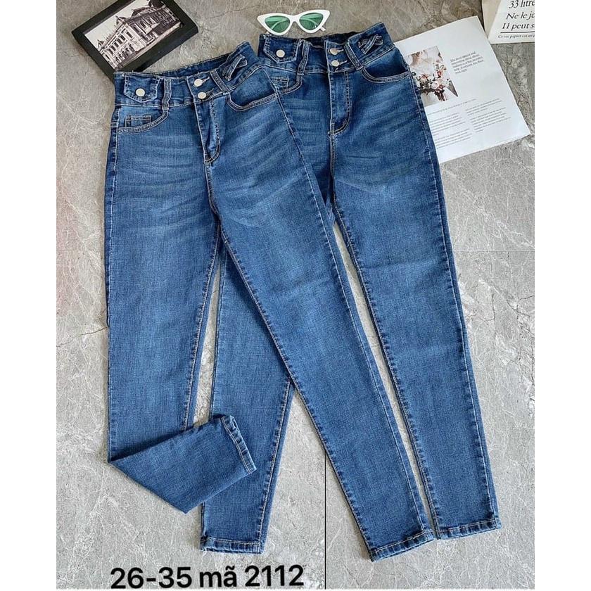 Quần jean dài nữ lưng cao chất jean co giãn - Hàng VNXK - Mã 2112