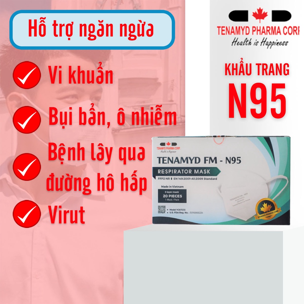 (2 Cái) Khẩu Trang KF94 Người Lớn Tenamyd Chính Hãng