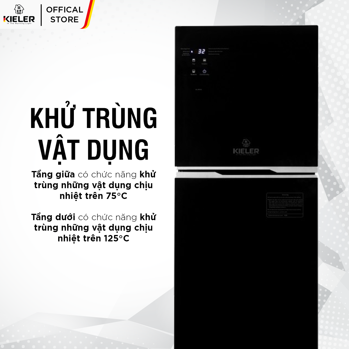 Tủ khử trùng Kieler KL-KM521 dung tích 160L, Tủ tiệt trùng tích hợp làm mát thực phẩm và khử trùng đồ dùng bếp - Hàng Chính Hãng