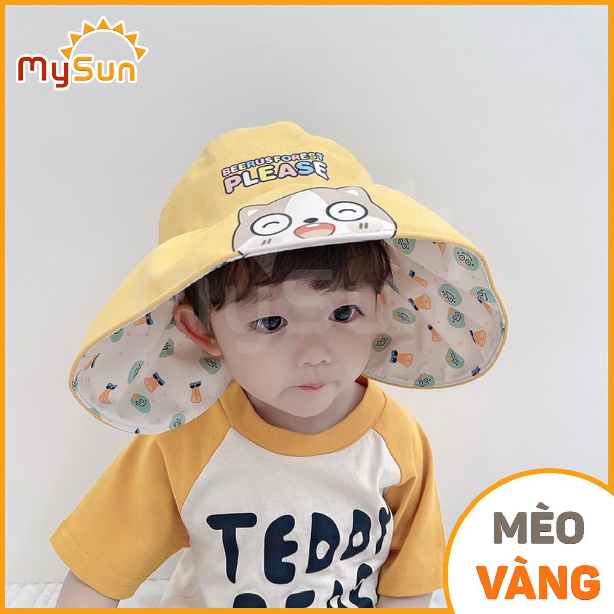 Mũ nón vải che chống nắng nửa đầu rộng vành kiểu Hàn Quốc cho bé gái, trai MySun