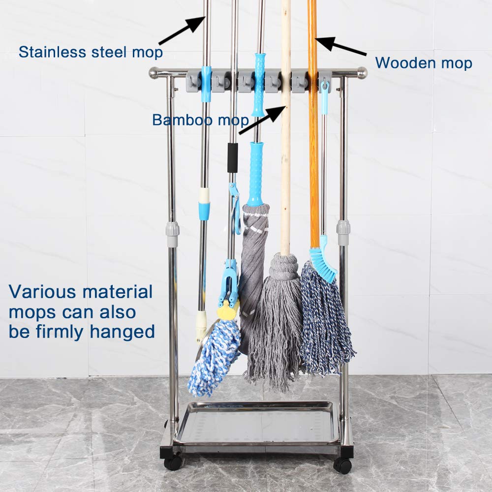 Giá Treo Cây Lau Nhà Để Ráo Nước Inox Cao Cấp Cleaner có bánh xe di chuyển