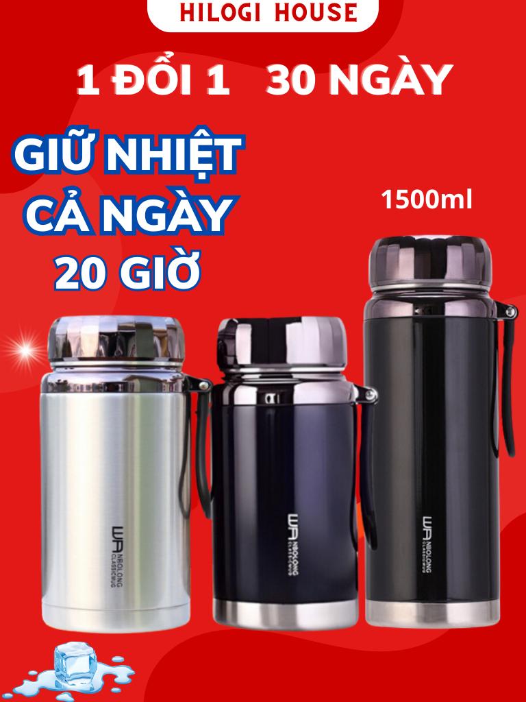Bình giữ nhiệt 1500ml Hilogi giữ lạnh hơn 24 giờ, bình giữ nóng hơn 12 giờ, có khay lọc và dây treo , 1 đổi 1 30 ngày