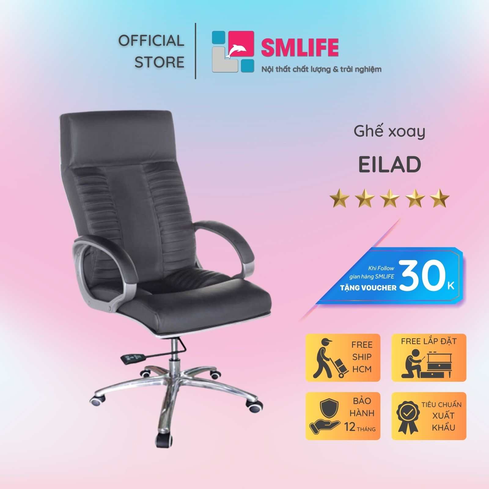 Ghế xoay văn phòng lưng cao bọc PU SMLIFE Eilad