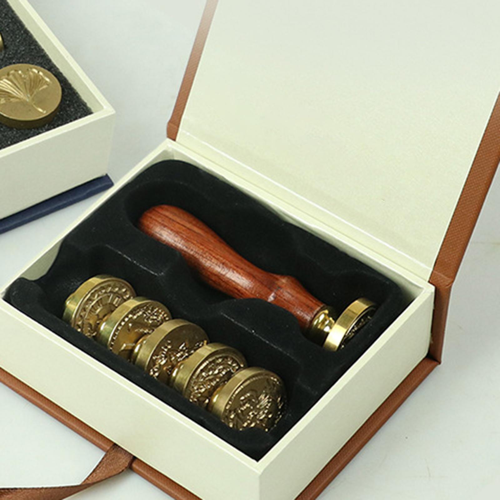 Retro Sealing Stamp Set, Wax Seal Stamp w/ Wooden Handle & Copper Head, for Wedding Invitations Card Decoration Gift