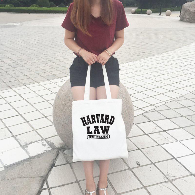 Túi tote vải canvas unisex in chữ Havard Law cá tính