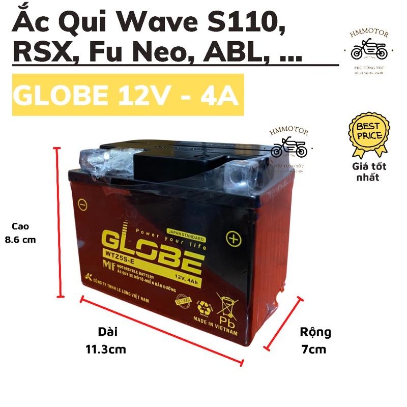 Ắc Qui Globe 12V-4A Ws110, Wave A, ABL, Fu Neo, ... - Hàng Chính Hãng