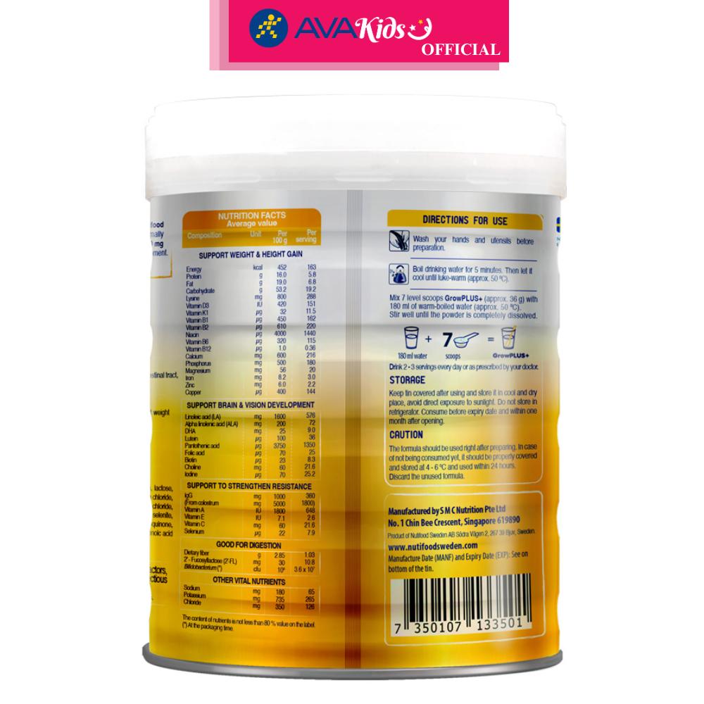 Sữa bột Nutifood GrowPLUS+ vàng 1+ (sữa non) hương vani 800g (1 - 2 tuổi) - Hàng Chính Hãng