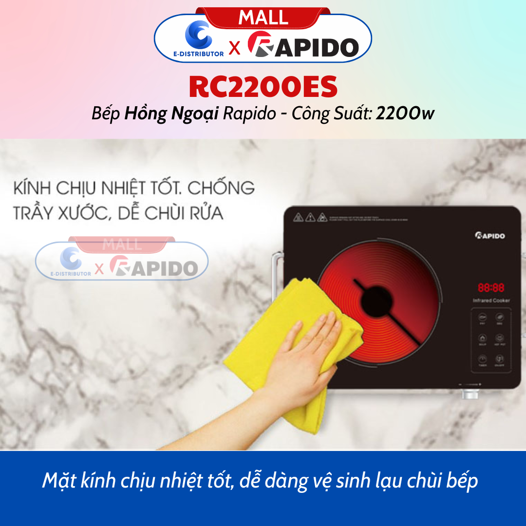 Bếp Hồng Ngoại Đơn RC2200ES -  Công Suất 2200W - Dùng Được Cho Tất Cả Các Loại Nồi, Chảo - Bảo Hành 12 Tháng - Hàng Chính Hãng