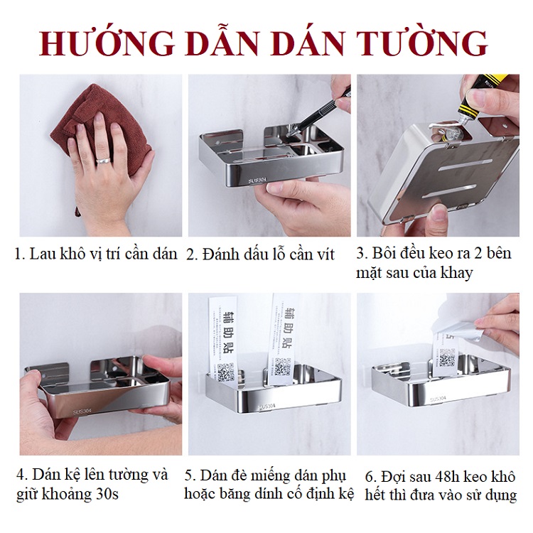 Kệ để Xà bông, xà phòng tắm Inox 304 khung Chữ Nhật KXB02 tặng kèm Keo dán tường chuyên dụng siêu dính