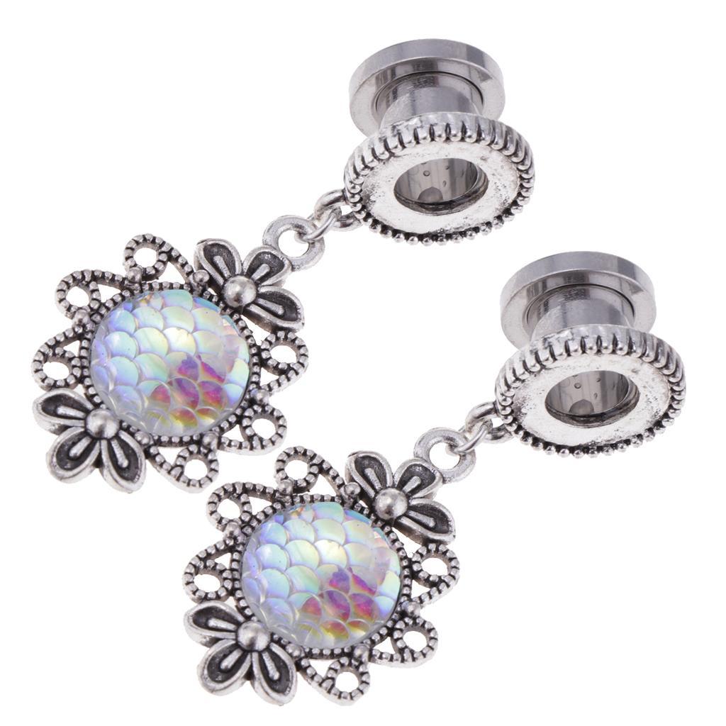 2pcs Stainless Flesh Tunnel Ear Expanders Scales Pendant Ear Accessories
