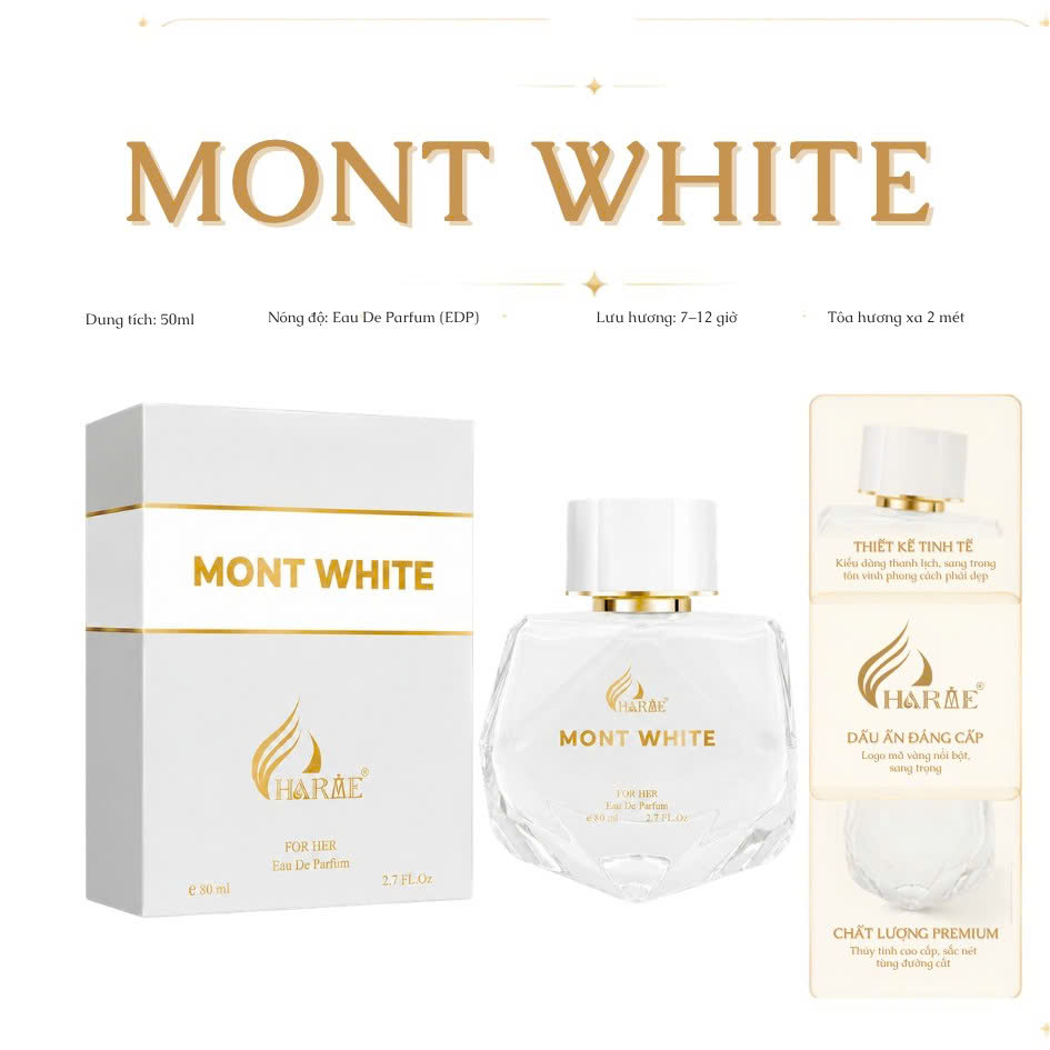 Nước Hoa Nữ Charme Mont White 80ml Chính Hãng – Eau De Parfum – Thanh Lịch, Nữ Tính, Lưu Hương 7–12 Giờ