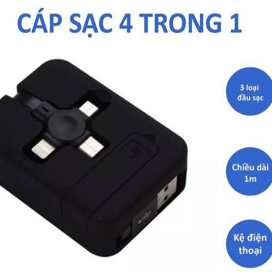 Giá Đỡ Điện Thoại Kiêm Cáp Sạc 3 Đầu, Sạc Siêu Nhanh, Đa Năng, Gọn Gàng, Tiện Dụng