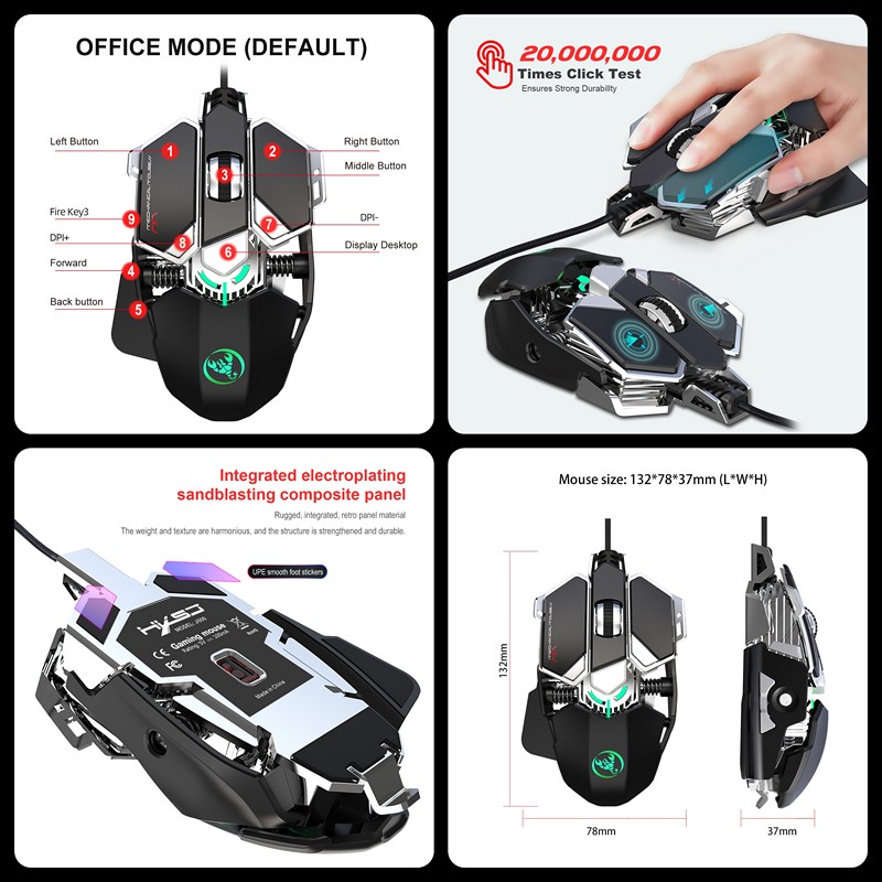 Chuột cơ gaming led RGB 6400DPI - J600B mechanical Gaming mouse